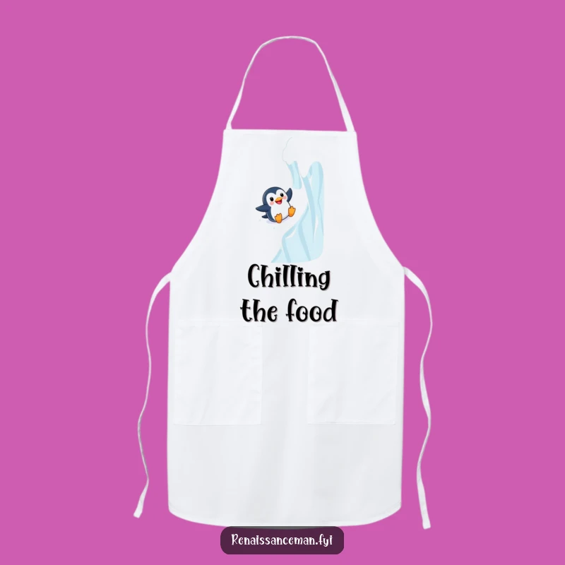 Cook up some wintery fun with this funny apron showing a penguin sliding with glee. Protect your clothes with humor.