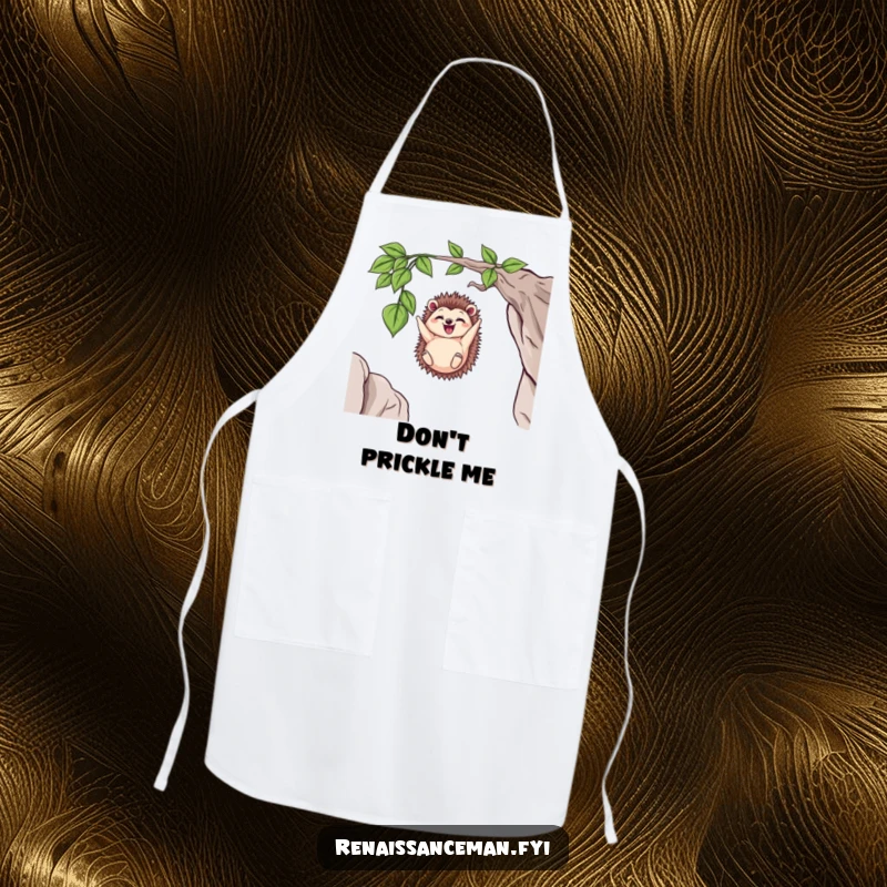Funny Delighted Hedgehog Dangling from a Vine Above a Cliff, Humorous Chef Apron for Kitchen Use.