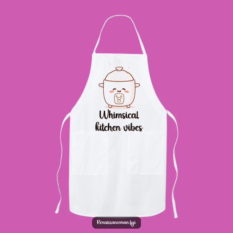 Protect your clothes with a smile and a side of laughter in this funny apron. The giggling rice cooker is your joyful partner.