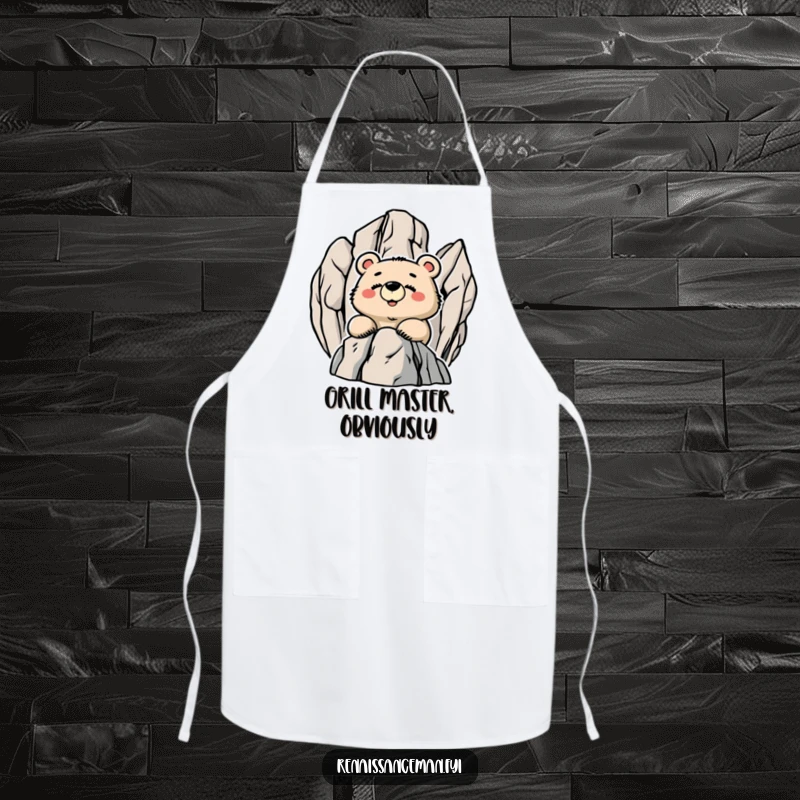Funny Proud Bear Smiling from a Rocky Peak, Humorous Chef Apron for Cooking.