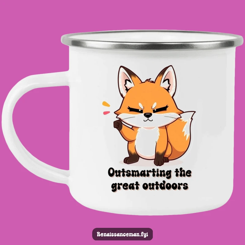Durable Funny Fox Camping Mug: Smart Camp Companion - Hilarious Outdoor Gift