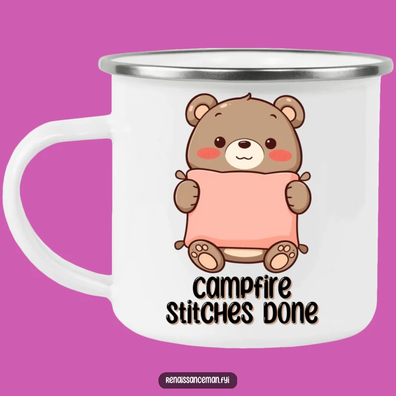 Funny Bear Sewing Camping Mug: Durable & Humorous Cup for Proud Crafters Outdoors