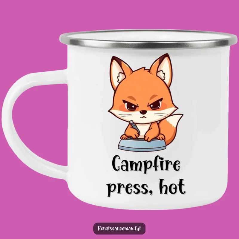 Funny Fox Sewing Camping Mug: Durable Cup for Determined Crafters Outdoors