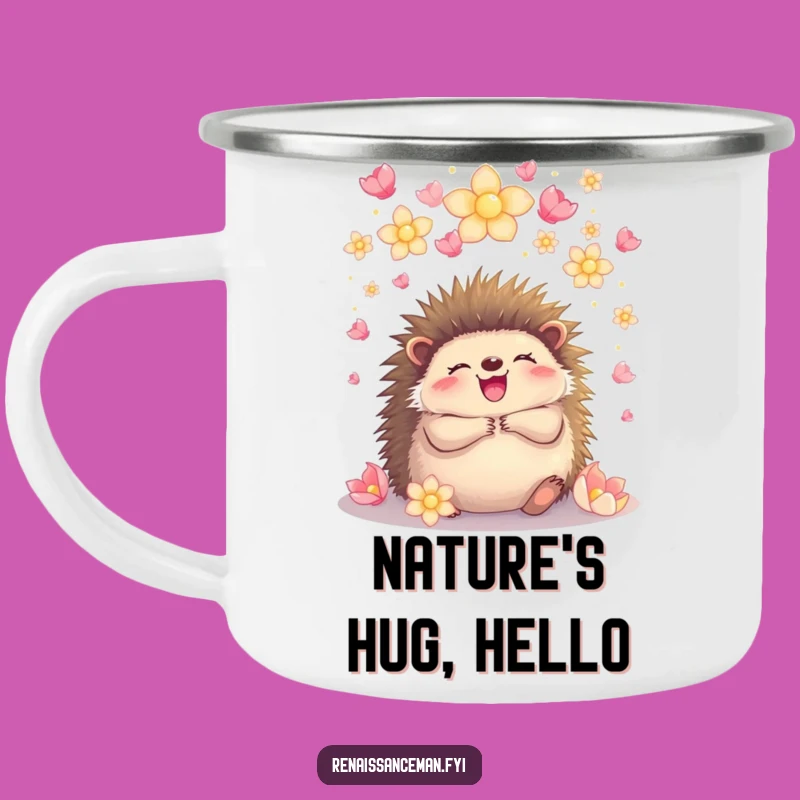 Enjoy your adventures with this hedgehog petal hug camping mug. A reminder to embrace the joy of nature.