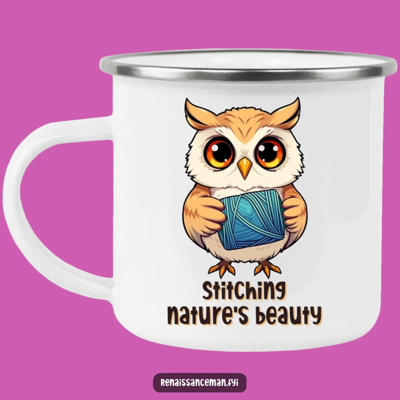 Funny Owl Enamel Camping Mug: Sip with Focused Adventure