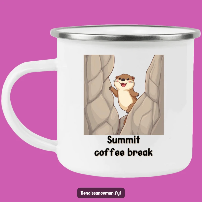 Take your motivation on the go with this funny otter camping mug! A happy otter scaling a cliff.