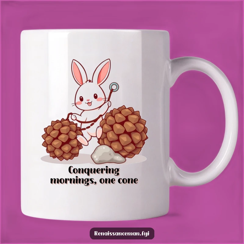 Start your day with a chuckle thanks to this bunny's ambitious ascent! This funny mug captures a moment of pure, tiny determination.