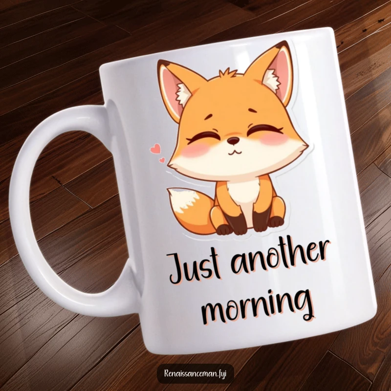 Funny mug featuring a playful fox rolling its eyes with a tiny sigh and a smile, expressing relatable sarcasm.