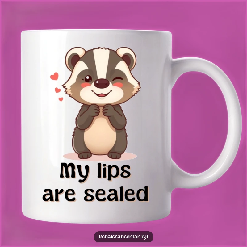 Unleash your inner gossip with this funny mug featuring a giggling badger sharing secrets. It's the perfect way to start your day with a chuckle.