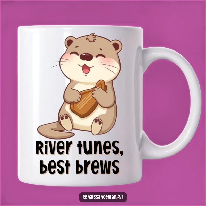 Start your day with a smile and sweet melodies from this beaming otter harp mug. A delightful addition to your coffee ritual.