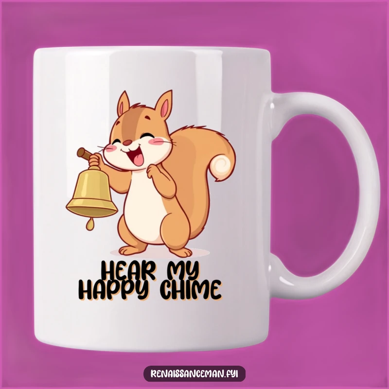 This mug features a playful squirrel enthusiastically ringing a bell. Perfect for those who bring joy and excitement wherever they go.