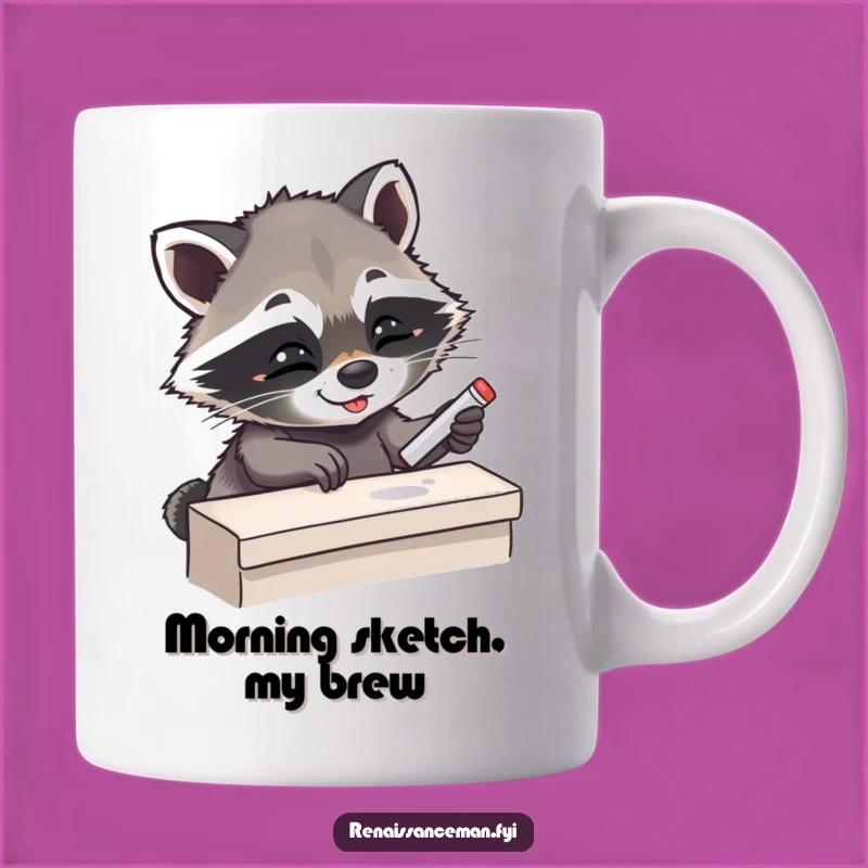 This hilarious mug features a giggling raccoon with chalk, perfect for adventurers and climbers. Enjoy your favorite beverage with a side of laughter.