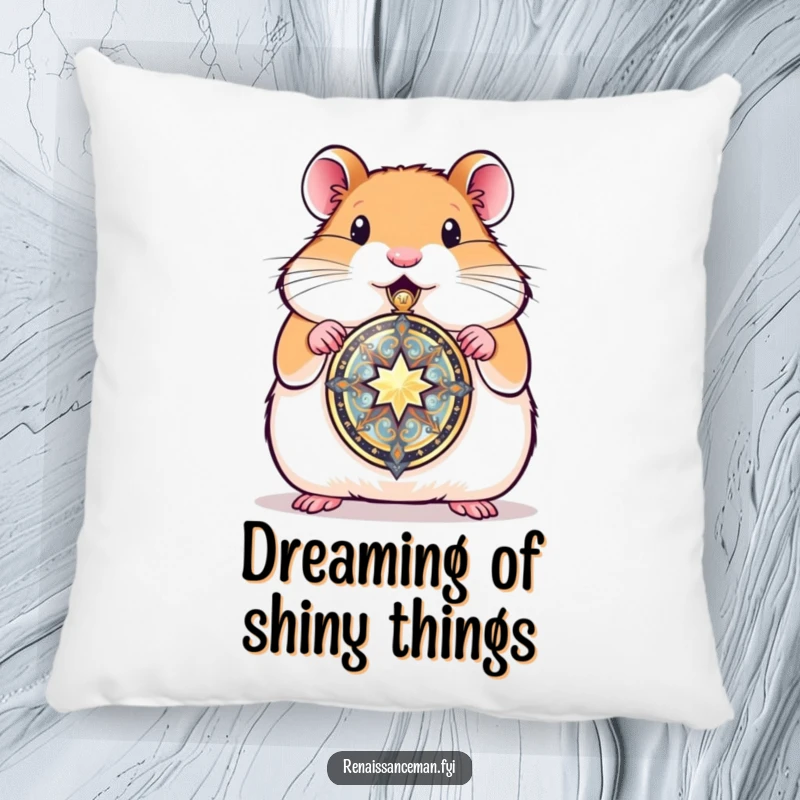 Funny hamster presenting a beautifully crafted locket, a soft pillow offering comfort and a sweet reminder of cherished love.