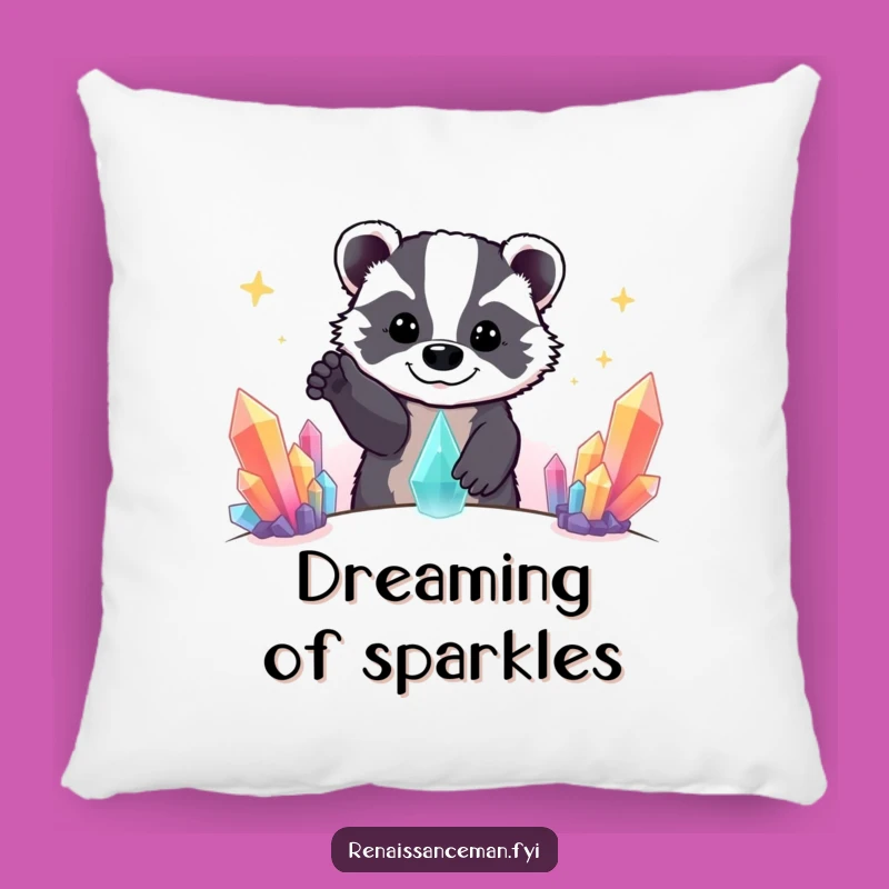 Funny Beaming Badger Crystal Quest Accent Pillow - Comfy Funny Gift