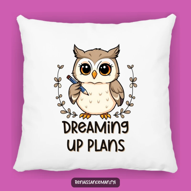 Funny Owl Artist Pillow: Cozy Curious Owl Drawing Border, Soft Comfort Gift