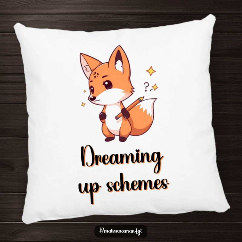 Funny fox sketch pillow, a soft cushion featuring a determined fox confidently sketching, adding comfort and a touch of creative humor to any space, great gift.