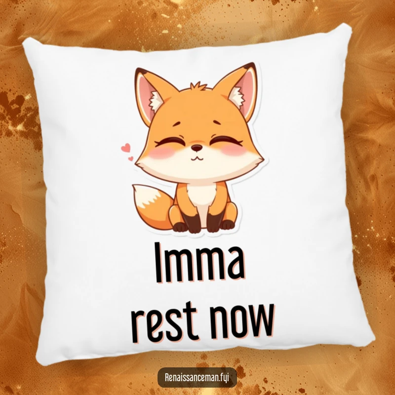 Funny pillow design featuring a playful fox rolling its eyes with a gentle sigh and a hint of a smile.