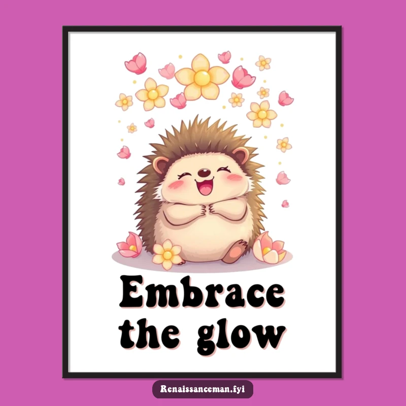Download and print this joyful hedgehog petal hug artwork instantly. Bring heartwarming charm to your digital space.