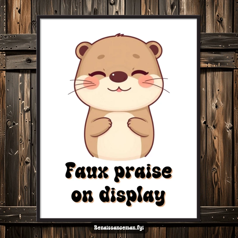 Funny digital art print of a beaming otter giving an insincere compliment with a wink, downloadable for witty decor.