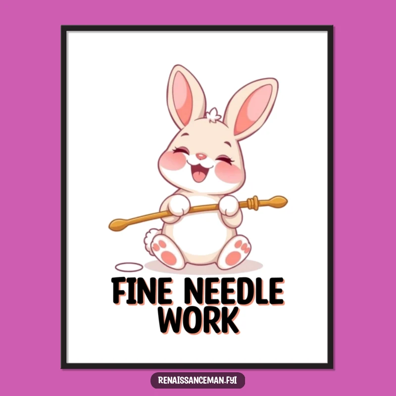 Funny Bunny Needle Threading Digital Art Print: Instant Precise Decor