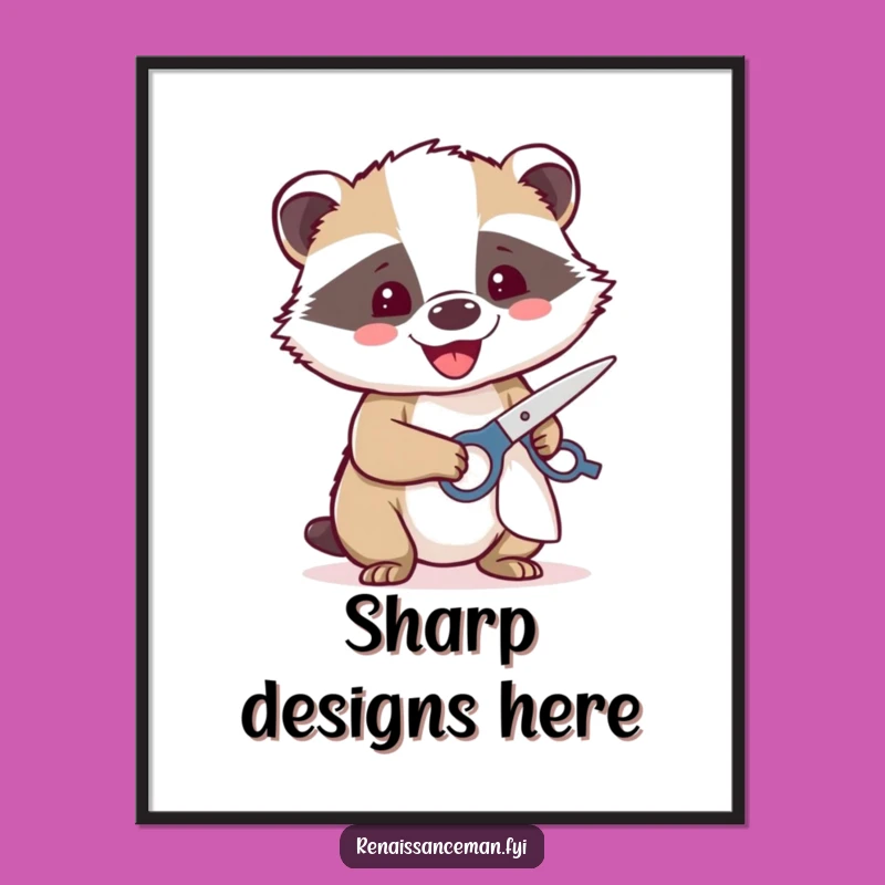 Download this funny digital art of a happy badger with scissors. Instantly add a creative and humorous touch to your walls.
