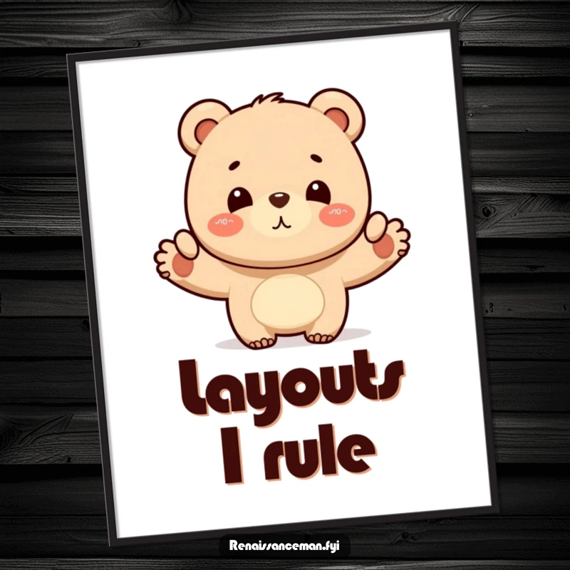 Funny bear layout digital art print, high-resolution artwork of a proud bear giving a satisfied nod, ideal for instant download and inspirational decor.