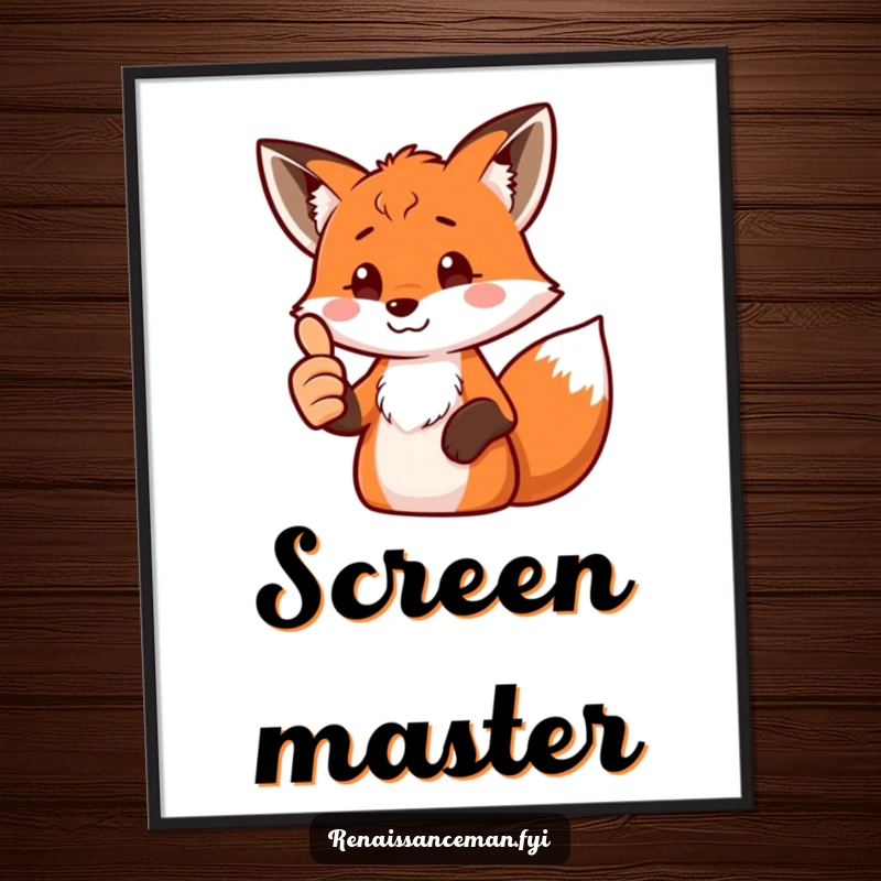 Funny fox digital art print of a proud fox giving a thumbs up to a screen, ready to be downloaded and displayed.