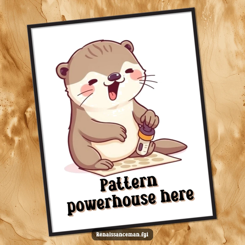 Funny otter stamping digital art print, high-resolution artwork of a playful otter creating art, perfect for instant download and humorous home decor.