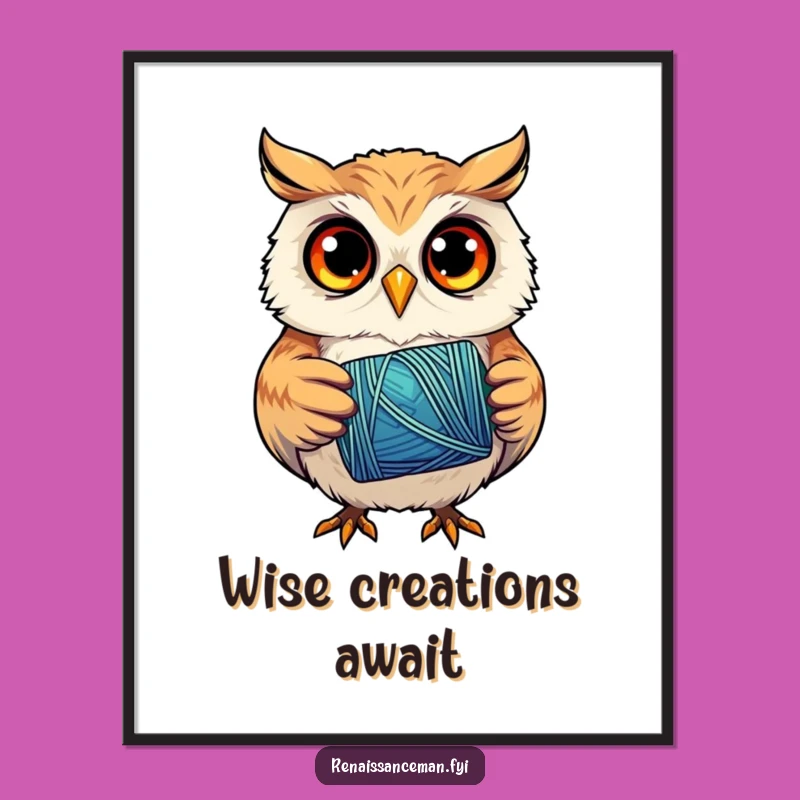 Download this funny digital art of a focused owl with thread. Instantly add a creative and humorous touch to your walls.