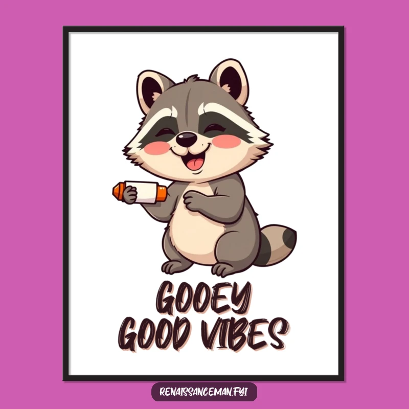 Funny Raccoon Crafter Digital Art: Giggling Raccoon with Glue Stick, Printable Gift