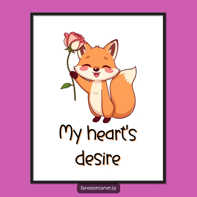 Instantly download and print this funny artwork of a fox dramatically holding a rose aloft. A romantic and humorous addition to your decor.