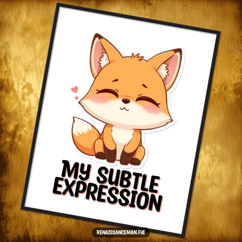Funny digital art print of a playful fox rolling its eyes with a sigh and smile, perfect for sarcastic wall decor.