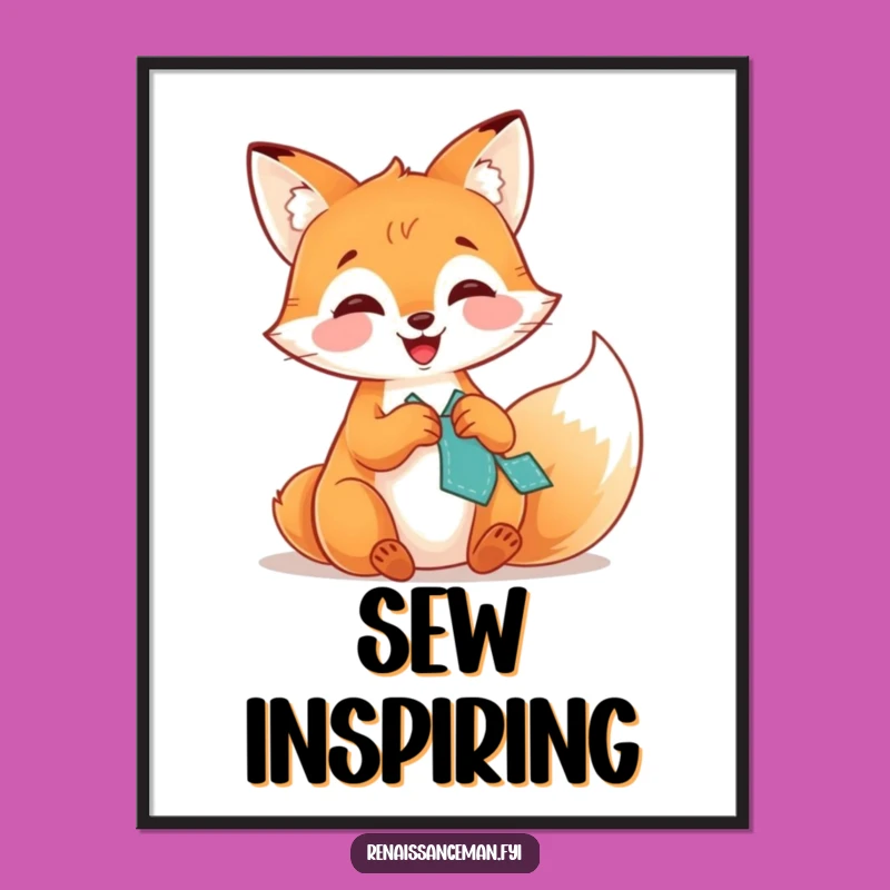 Funny Giggling Fox Stitching Digital Art: Printable Humor for Your Walls