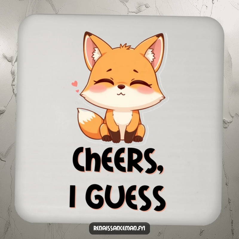 Funny drink coasters featuring a playful fox rolling its eyes with a tiny sigh and a smile, adding wit.