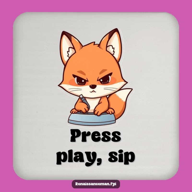 Keep your surfaces safe and add a spark of determination with this funny coaster! The focused fox ironing a seam is a constant reminder of precision.