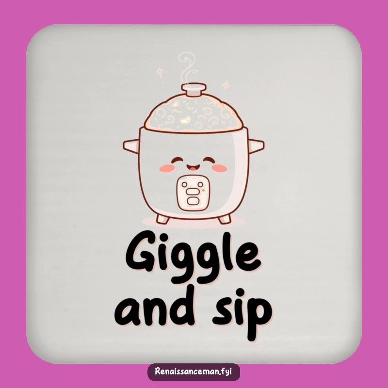 Protect your tables with a smile and a swirl of fun with these funny coasters. The giggling rice cooker adds a playful touch.