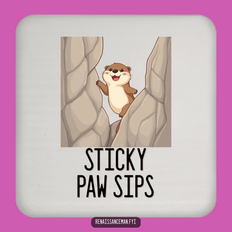 Add a touch of motivation to your tables with this funny otter coaster! A happy otter scaling a cliff.