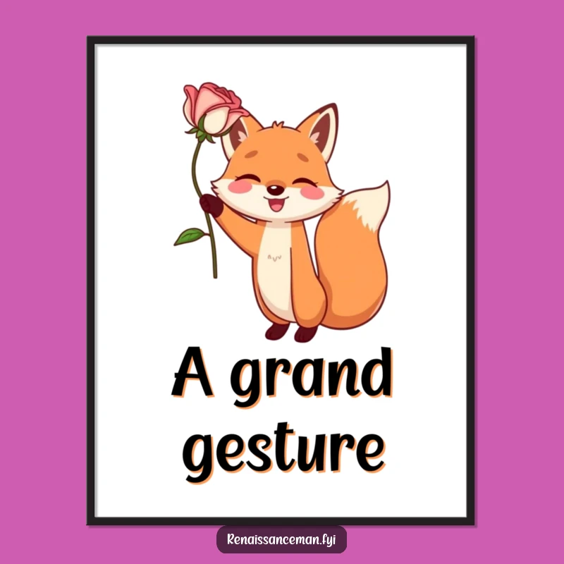 Funny Fox Rose Poster - Dramatic Romance Wall Art, Perfect Gift