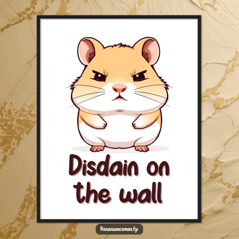 Funny poster of a proud hamster staring blankly with disdain, ideal for judgmental and apathetic wall art.