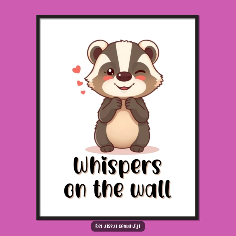 Funny Badger Art Print: Giggling Secret Whisperer - Hilarious Wall Decor Gift