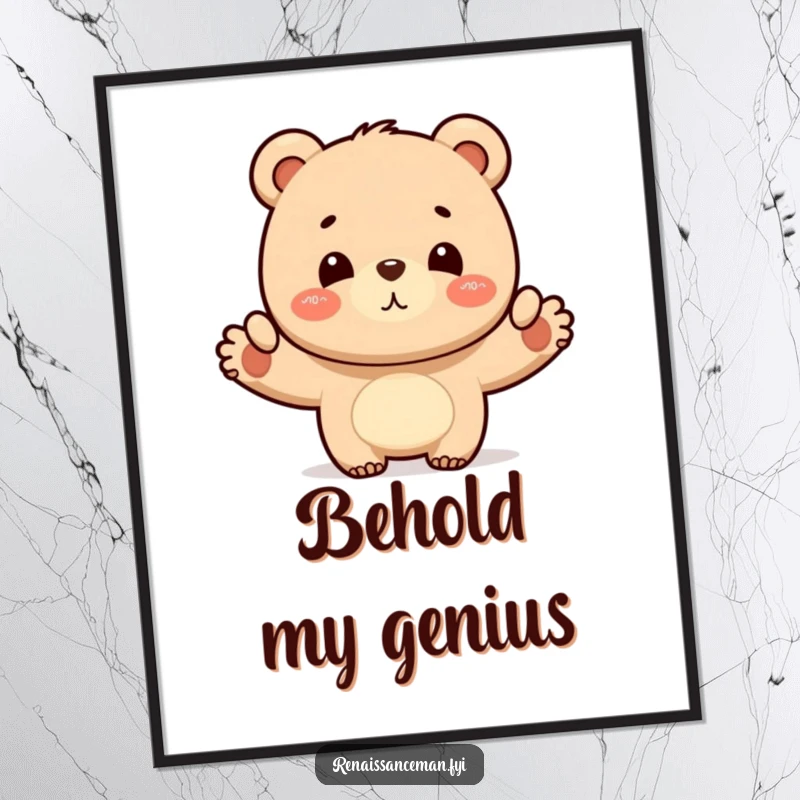 Funny bear layout poster, artwork of a proud bear giving a satisfied nod to a completed layout, ideal for inspirational decor and a humorous gift.