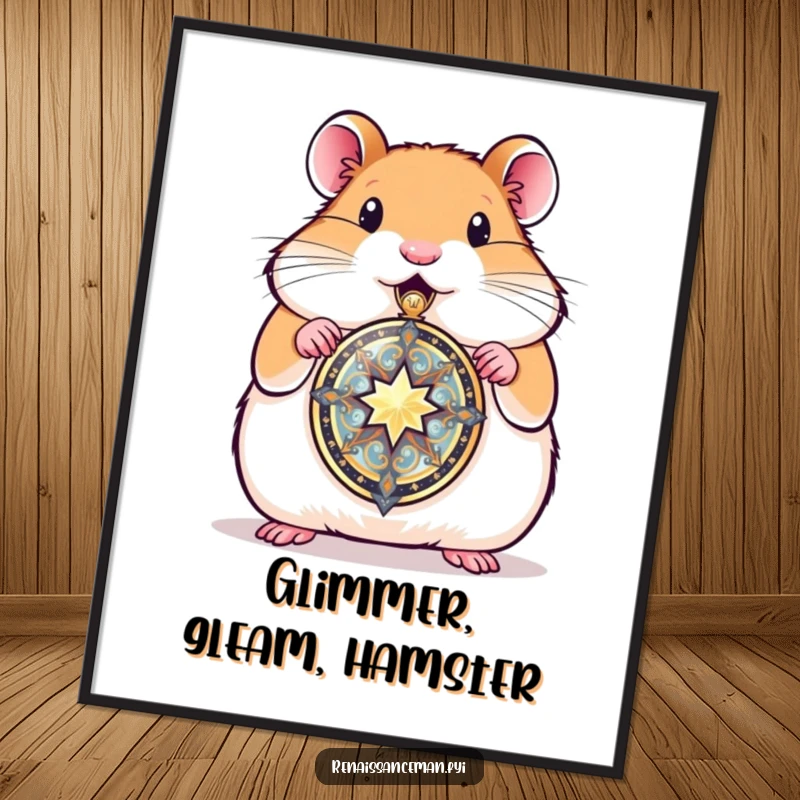 Funny hamster proudly presenting a gleaming locket, a heartwarming poster symbolizing love, cherished memories, and sentimental value.