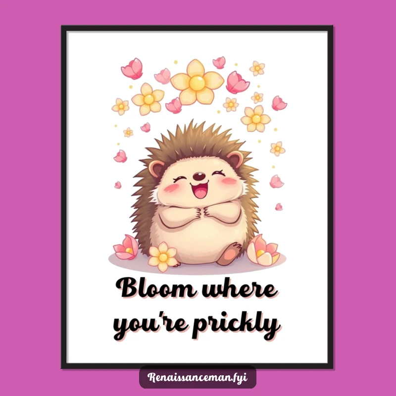 Funny Hedgehog Petal Embrace Poster: Art of Joyful Connection