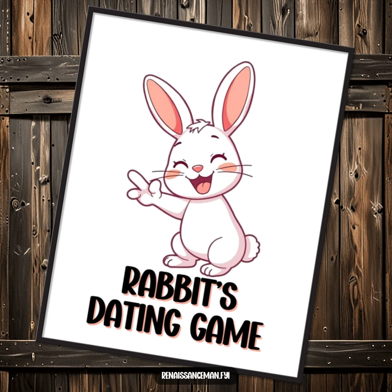 Funny rabbit poster showcasing a cheerful rabbit with a playful grin enthusiastically swiping left.