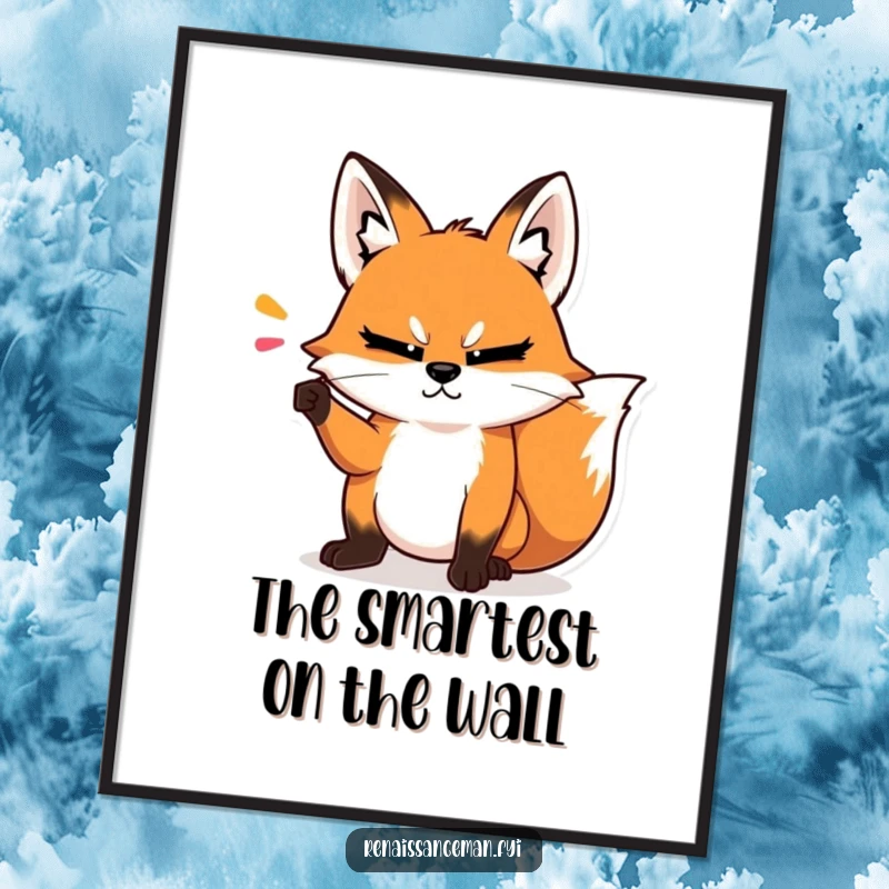 Funny poster of a smug fox making a dramatic point with a condescending head tilt, ideal for intellectual wall art.