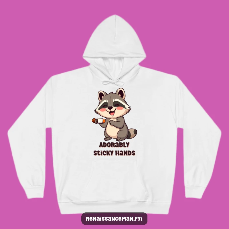 Funny Raccoon Crafter Hoodie: Cozy Giggling Raccoon with Glue Stick, Warm Gift