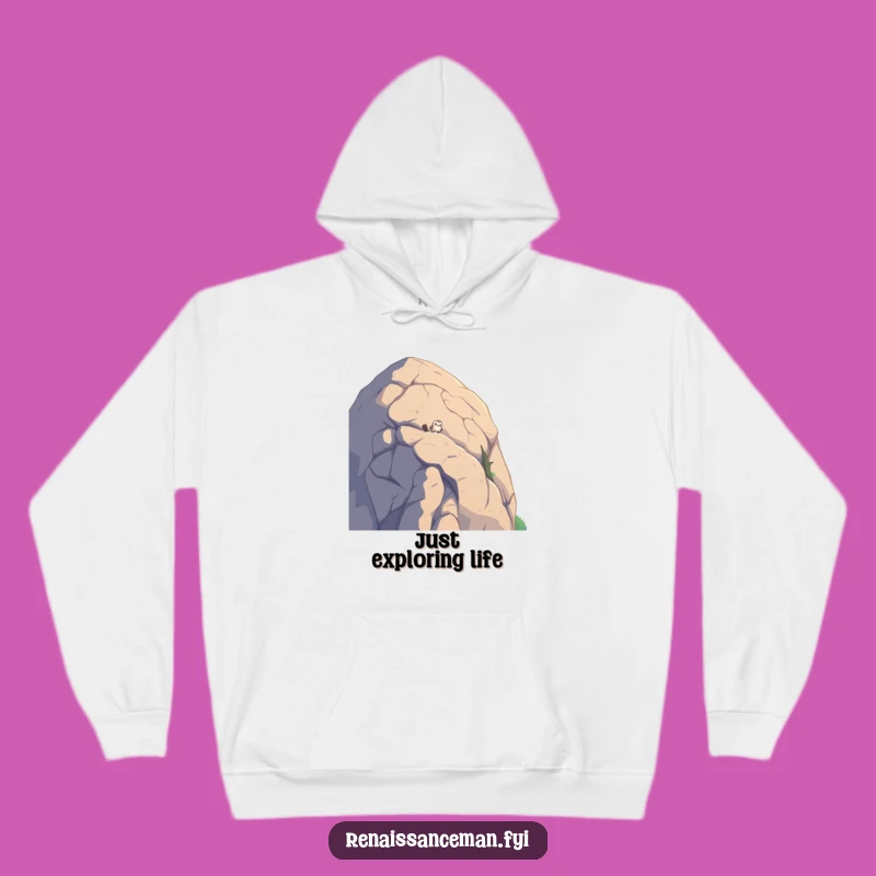 Keep warm and amused with this hoodie featuring a bird’s thoughtful perch on a massive boulder. Ideal for contemplative comfort.