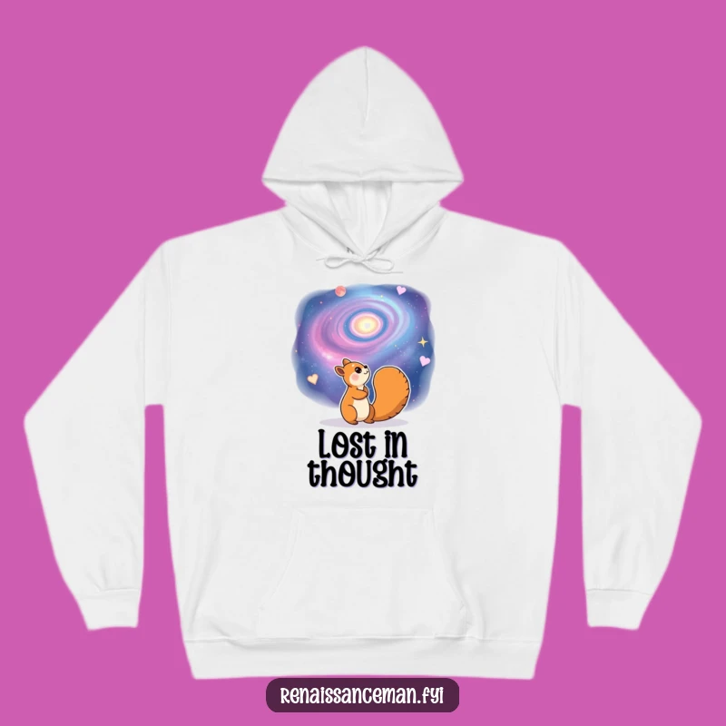 Stay warm and inspired with this funny hoodie featuring a squirrel gazing at a galaxy. Perfect for late-night stargazing.