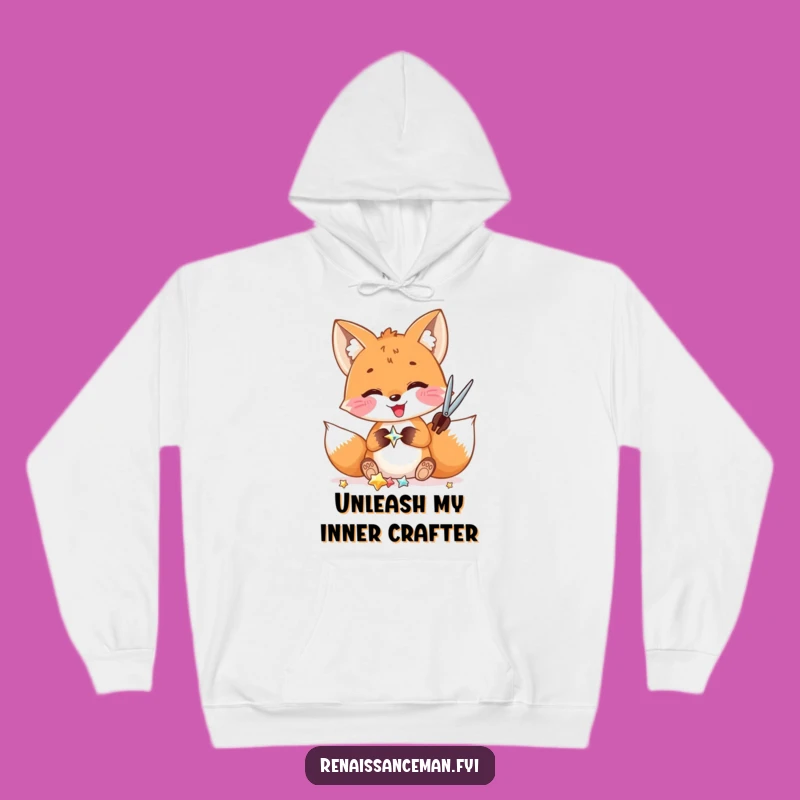 Funny Fox Crafting Hoodie: Cozy Delighted Fox Cutting Shiny Embellishments, Warm Gift