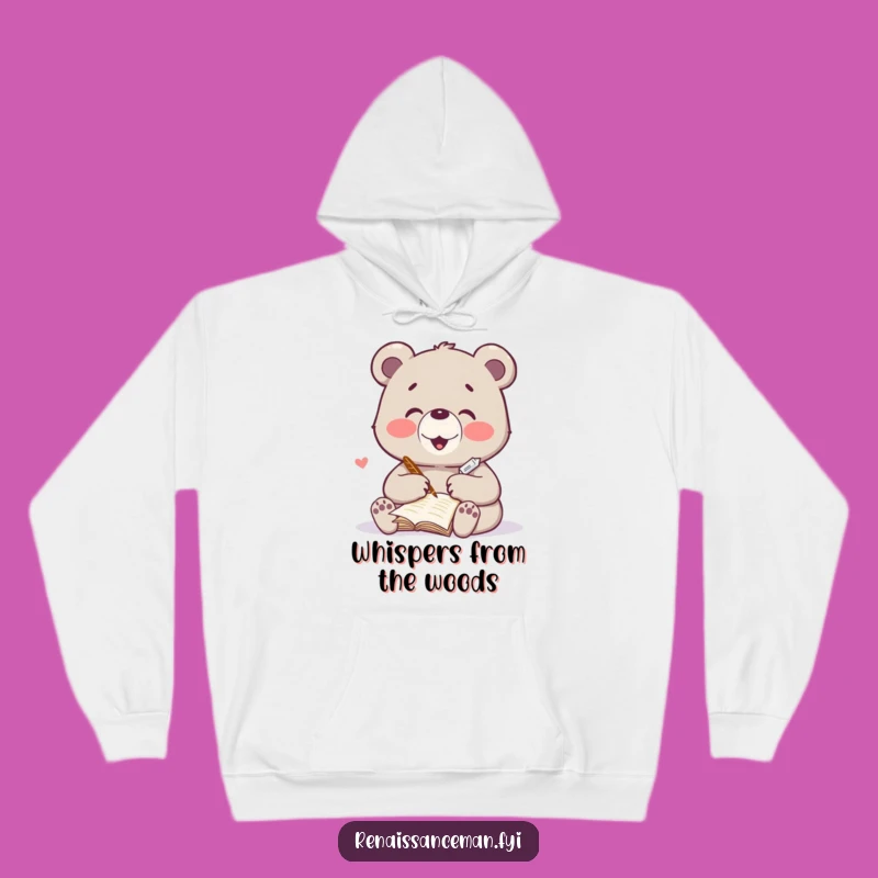 Stay warm and inspired with this funny hoodie featuring a bear writing a poem. Perfect for cozy writing sessions.